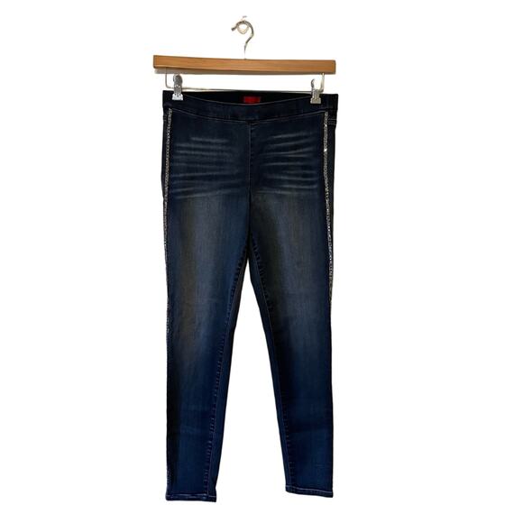 Jennifer Lopez 10 high rise skinny jeans jeggings blue gold sequin stripe fitted - Picture 1 of 8